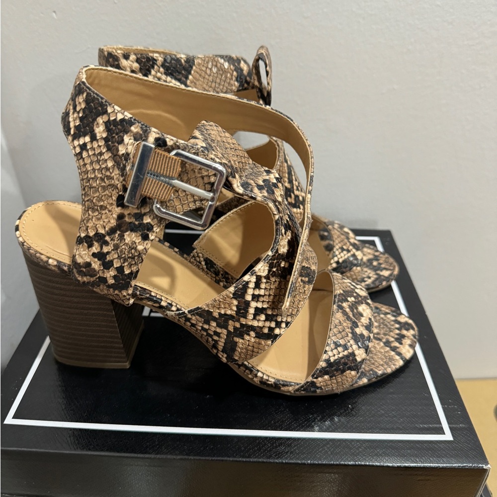 Snake pattern block heels by EXPRESS size 8.